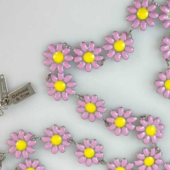 Silver Enamel Flower Necklace Stainless Steel - Picture 2 of 6